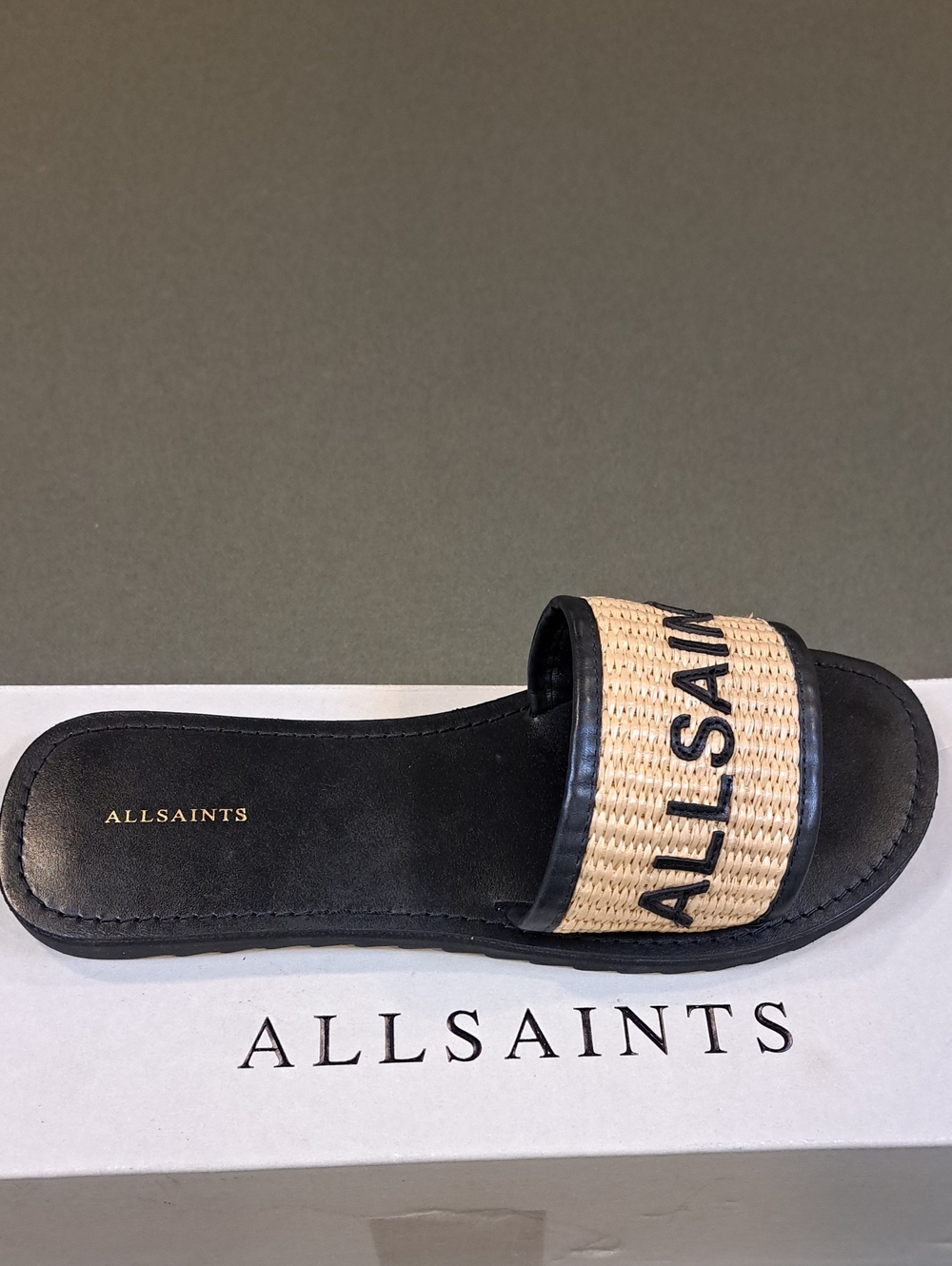 AllSaints Hoxton Single Strap Sliders - Color: Natural / Black - Size: Women 7
